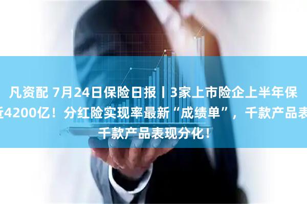 凡资配 7月24日保险日报丨3家上市险企上半年保费收入近4200亿！分红险实现率最新“成绩单”，千款产品表现分化！