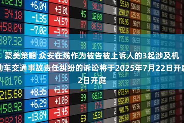 聚美策略 众安在线作为被告被上诉人的3起涉及机动车交通事故责任纠纷的诉讼将于2025年7月22日开庭